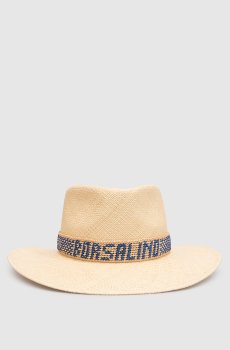 Бежевая соломенная шляпа с узором логотипа