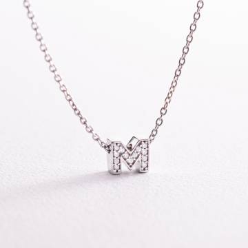Серебряное колье с буквой "М" с фианитами 1103 М Серебряное колье с буквой "М" с фианитами 1103 М