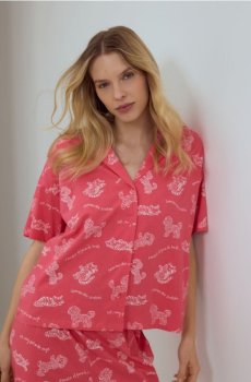 Reserved - Бавовняний піжамний комплект - фуксія - 574HS-43X