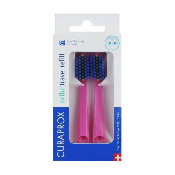 Набор сменных ортодонтических насадок для зубной щетки для путешествий Curaprox CS 5460 Ortho Travel Refill розовый, 2 шт