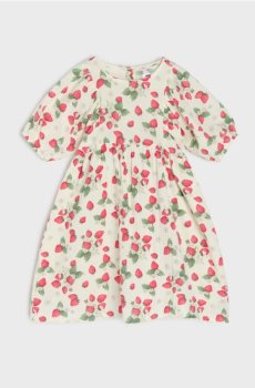 Бавовняна сукня з мотивом полуниці - кремовий