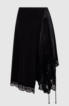 Черная ассиметричная юбка с кружевом