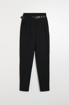 Елегантні брюки-цигарки paperbag з поясом - чорний