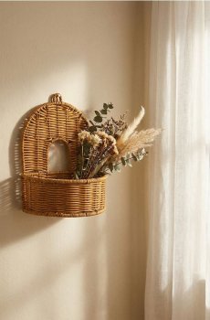Плетена настінна полиця-корзина - коричневий