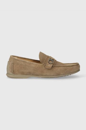 Замшевые мокасины Calvin Klein DRIVING SHOE BOLD LOGO мужские цвет бежевый HM0HM01448 Замшевые мокасины Calvin Klein DRIVING SHOE BOLD LOGO мужские цвет бежевый HM0HM01448