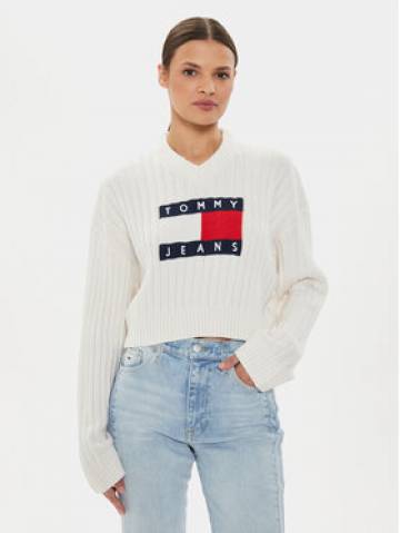 Tommy Jeans Светр Center Flag DW0DW18528 Écru Relaxed Fit Tommy Jeans Светр Center Flag DW0DW18528 Écru Relaxed Fit