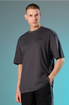 Бавовняна футболка з вишивкою - темно-сірий