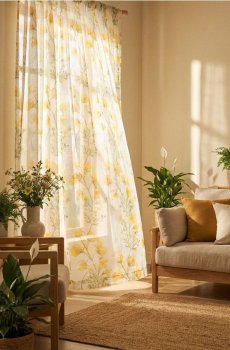 Штора на тасьмі з квітковим візерунком - жовтий