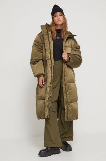 Брюки Tommy Jeans женские цвет зелёный широкие средняя посадка Брюки Tommy Jeans женские цвет зелёный широкие средняя посадка