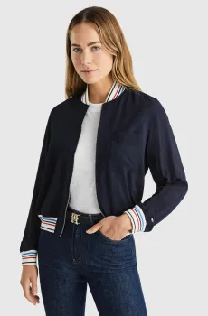 Женский темно-синий бомбер RIB TRIM LS ZIP TOP Синий S Tommy Hilfiger WW0WW41393