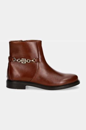 Кожаные полусапожки Tommy Hilfiger TH CHAIN LEATHER LOW BOOTIE женские цвет коричневый на плоском ходу FW0FW08251 Кожаные полусапожки Tommy Hilfiger TH CHAIN LEATHER LOW BOOTIE женские цвет коричневый на плоском ходу FW0FW08251