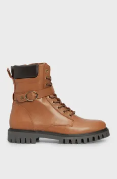 Женские коричневые кожаные ботинки BUCKLE LACE UP BOOT Коричневый 36 Tommy Hilfiger FW0FW06734