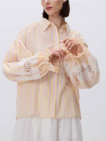 Reserved - Сорочка з мереживною вставкою - світло-жовтий - 597HD-10X