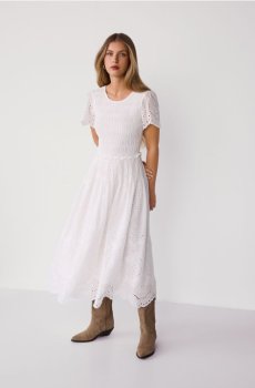 Reserved - Бавовняна сукня з ажурним візерунком - кремовий - 470JO-01X