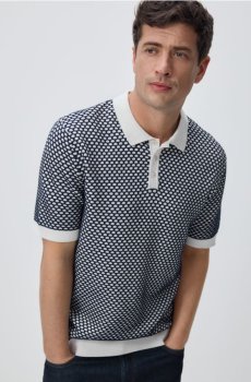 Reserved - Бавовняний джемпер поло - темно-синій - 686HT-59P