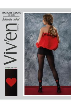 Колготки женские Viven petty Mikrofibra Love, черные с красным сердцем, 50 ден, размер 2