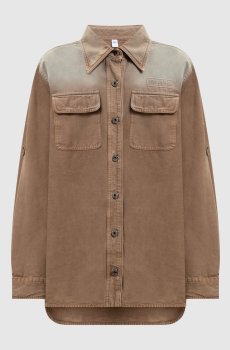 Коричневая джинсовая рубашка с вышивкой логотипа