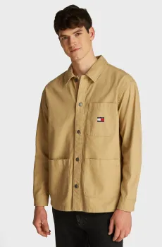 Мужская бежевая рубашка TJM ESSENTIAL OVERSHIRT EXT Бежевый M Tommy Jeans DM0DM20236