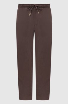 Коричневые брюки из льна и шелка