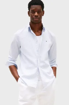 Мужская голубая рубашка в полоску SEERSUCKER Голубой L Tommy Hilfiger MW0MW38571