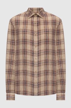 Бежевая рубашка из льна в клетку