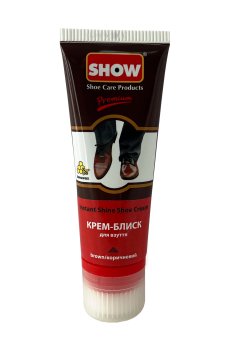 Крем-блеск для обуви SHOW Instant Shine Shoe Cream с губкой, коричневый, 75 мл (туба)