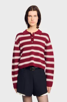 Женское красное шерстяное поло в полоску Красный S Sandro SFPPU02696_Bordeaux