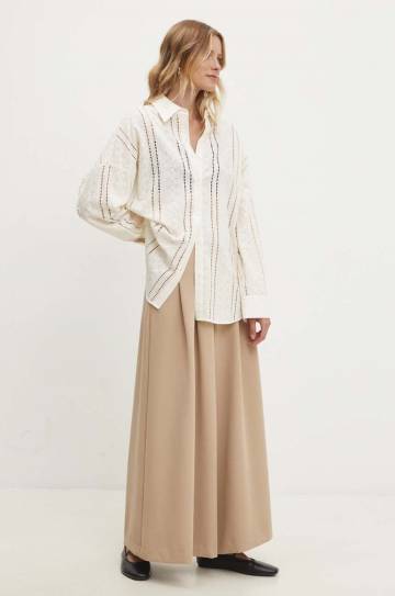 Хлопковая рубашка Answear Lab женская цвет бежевый relaxed классический воротник Хлопковая рубашка Answear Lab женская цвет бежевый relaxed классический воротник