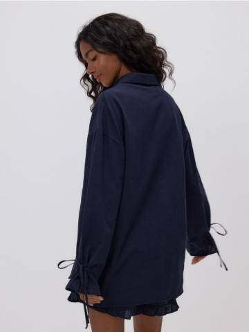 Reserved - Сорочка з зав’язками на манжетах - темно-синій - 587FB-59X