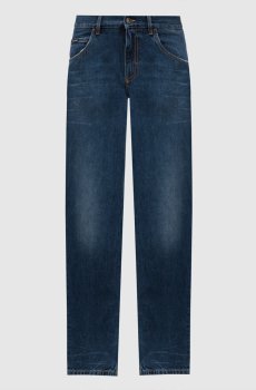 Синие джинсы с эффектом потертости