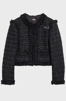Женский черный твидовый жакет BOUCLE JACKET Черный 40 Karl Lagerfeld 240W1407