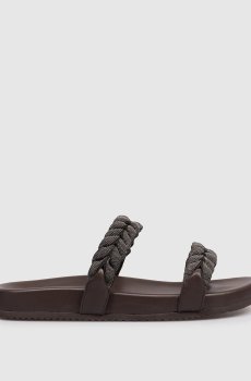 Коричневые кожаные шлепанцы с цепочкой мониль