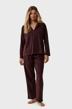 Женская бордовая пижама с узором (рубашка, брюки) Бордовый L Atlantic NLP-503