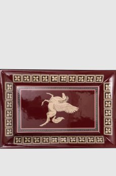 Бордовый керамический лакированный поднос с брендовым принтом