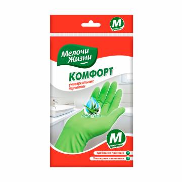 Перчатки Мелочи Жизни, комфорт, универсальные, с алое вера, зеленые, размер M, 1 пара Перчатки Мелочи Жизни, комфорт, универсальные, с алое вера, зеленые, размер M, 1 пара
