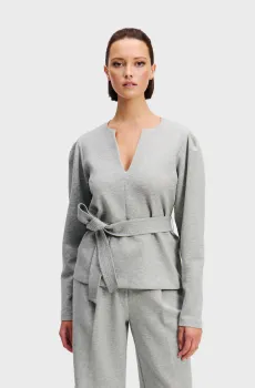 Женский светло-серый пуловер DOUBLE JERSEY VNECK SWEATSHIRT Серый S Karl Lagerfeld A1W20047