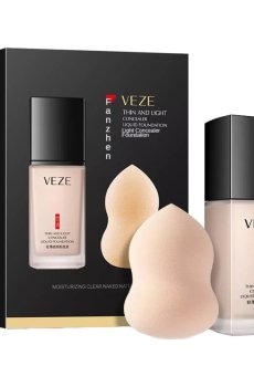 Набор для лица Veze (тональная основа Thin and Light Concealer Liquid Foundation, Natural Color, 30 мл + спонж, 1 шт)