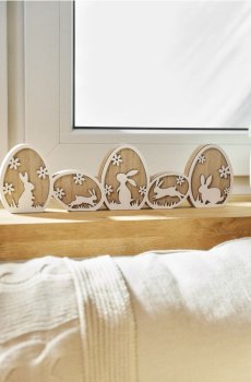 Великодня стояча декорація з яйцями та зайцями - бежевий