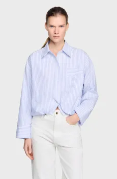 Женская голубая рубашка в полоску Голубой L Sandro SFPCM01599_Blu - White