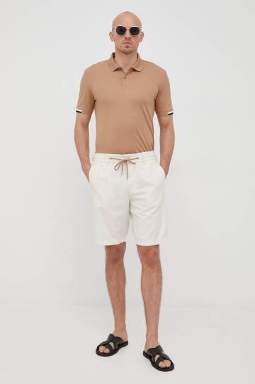 Хлопковое поло BOSS цвет бежевый однотонный