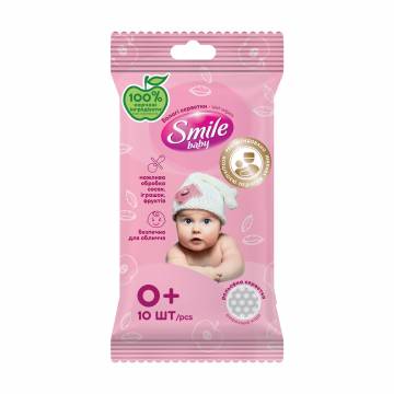 Детские влажные салфетки Smile Baby, от рождения, 10 шт Детские влажные салфетки Smile Baby, от рождения, 10 шт