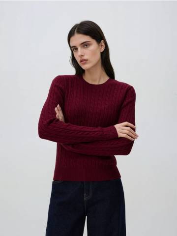 Reserved - Светр з декоративним плетінням - буряковий - 238GP-83X