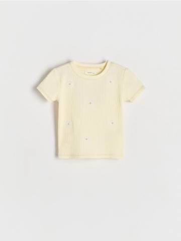 Reserved - Футболка в рубчик з вишивкою - жовтий - 6845G-11X Reserved - Футболка в рубчик з вишивкою - жовтий - 6845G-11X