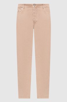 Бежевые джинсы с вышивкой эмблемы