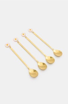 Набір чайних ложок з підвісками у вигляді ромашок - золотий