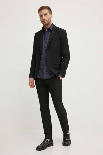 Рубашка Calvin Klein мужская цвет синий slim итальянский воротник K10K113178 Рубашка Calvin Klein мужская цвет синий slim итальянский воротник K10K113178