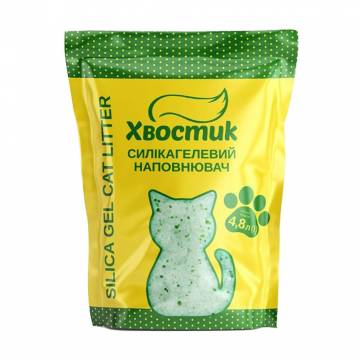 Силикагелевый наполнитель для кошачьего туалета Хвостик мелкий, с зелеными гранулами, 4.8 л Силикагелевый наполнитель для кошачьего туалета Хвостик мелкий, с зелеными гранулами, 4.8 л