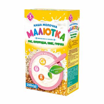 Детская молочная каша Малютка Рис, кукуруза, овес, гречка, от 5 месяцев, 250 г Детская молочная каша Малютка Рис, кукуруза, овес, гречка, от 5 месяцев, 250 г