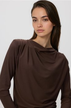 Reserved - Блузка з підплічниками - темно коричневий - 656IU-89X