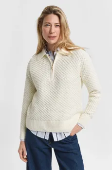 Женская белая кофта COTTON TEXTURE HALF ZIP Белый L Gant 4805342
